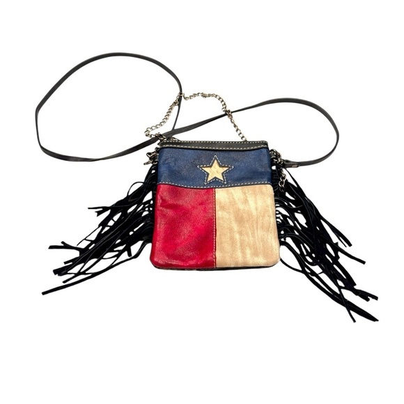P&G Western Faux Leather Fringed Messenger Bag Texas Flag - Picture 2 of 5